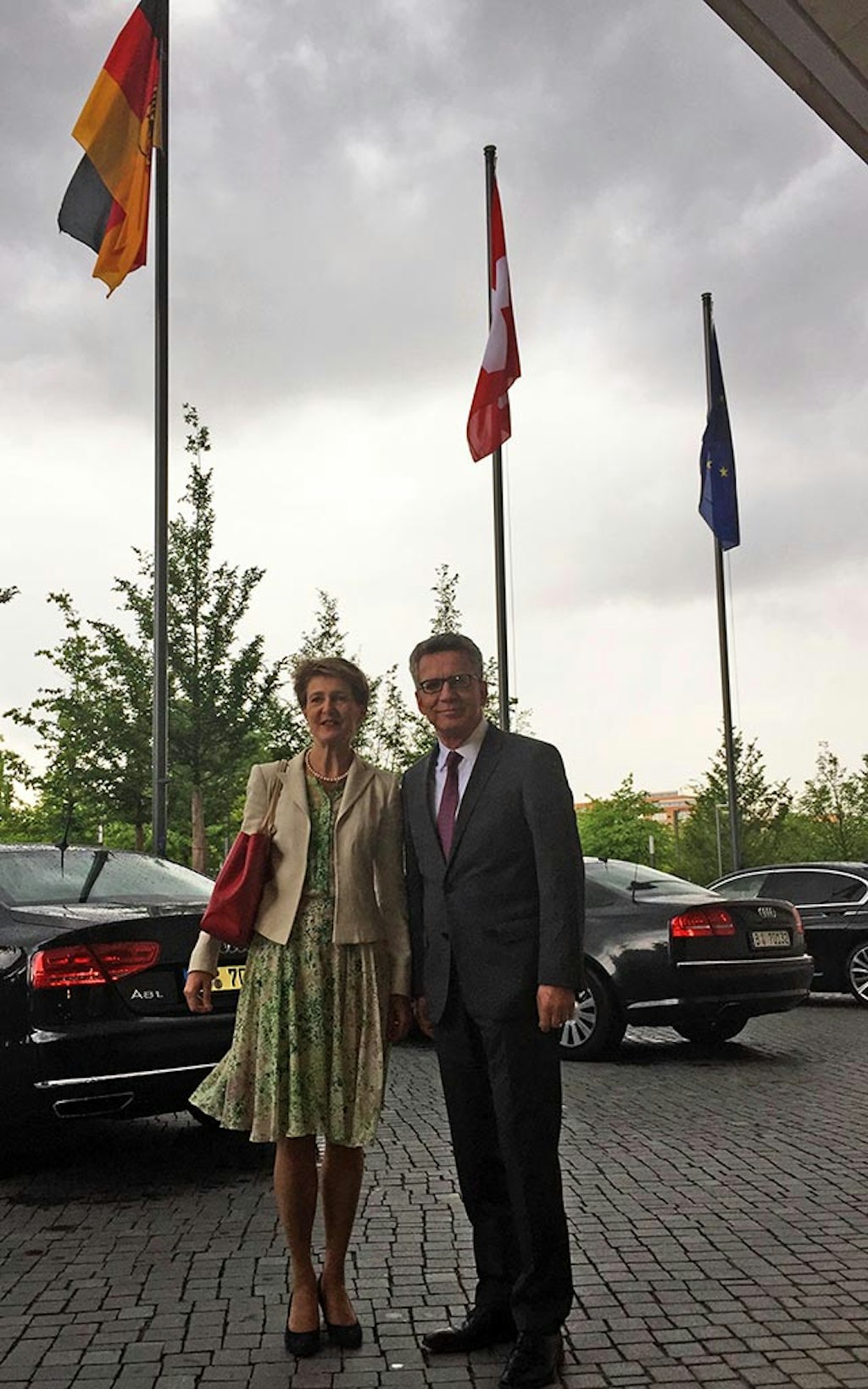 La conseillère fédérale Simonetta Sommaruga avec le ministre allemand de l’intérieur, Thomas de Maizière