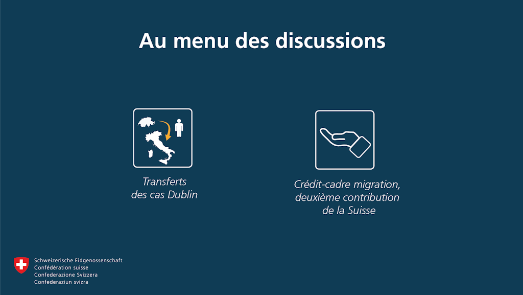 Au menu des discussions: Transferts des cas Dublin; crédit-cadre migration, deuxième contribution de la Suisse