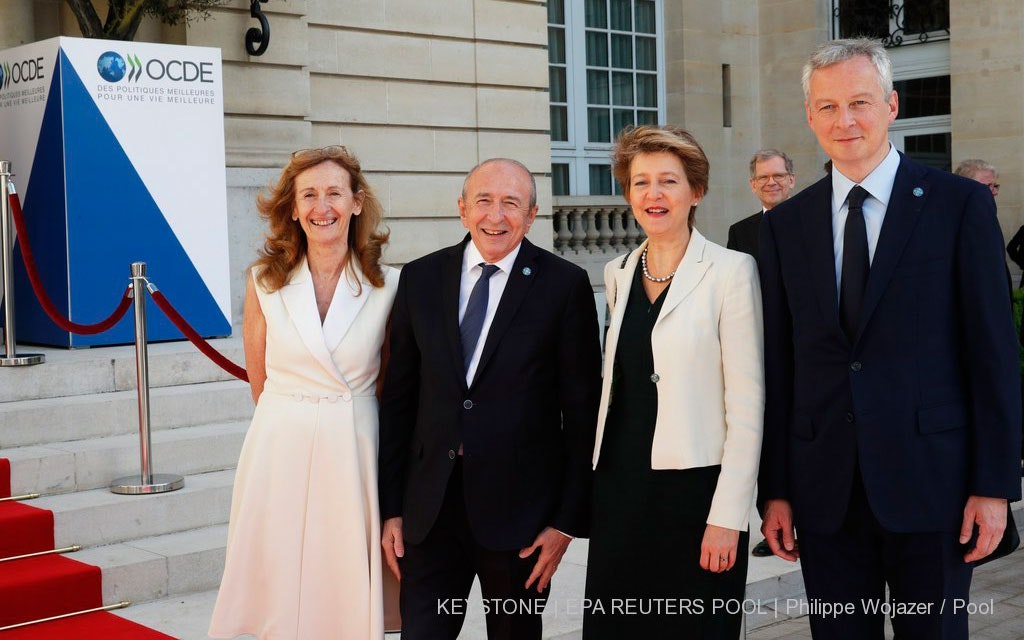 La conseillère fédérale Simonetta Sommaruga avec la ministre de la justice Nicole Belloubet, le ministre de l’intérieur Gérard Collomb et le ministre des finances Bruno Le Maire