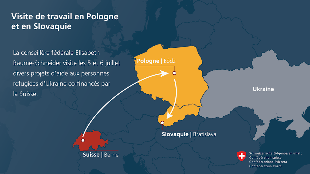La conseillère fédérale Elisabeth Baume-Schneider visite les 5 et 6 juillet divers projets d'aide aux personnes réfugiés d'Ukraine co-financés par la Suisse