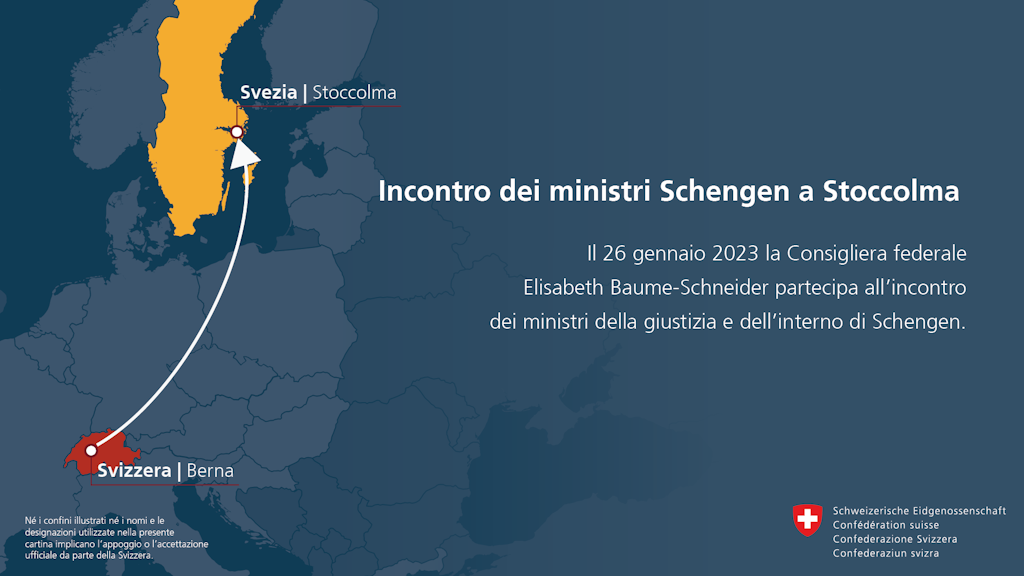 Il 26 gennaio 2023 la Consigliera federale Elisabeth Baume-Schneider partecipa all'incontro dei ministri giustizia e dell'interno di Schengen a Stoccolma
