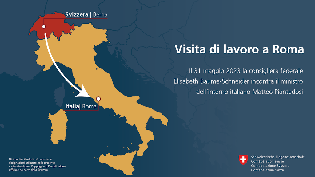  Mappa della Svizzera e dell'Italia con le capitali Berna e Roma.